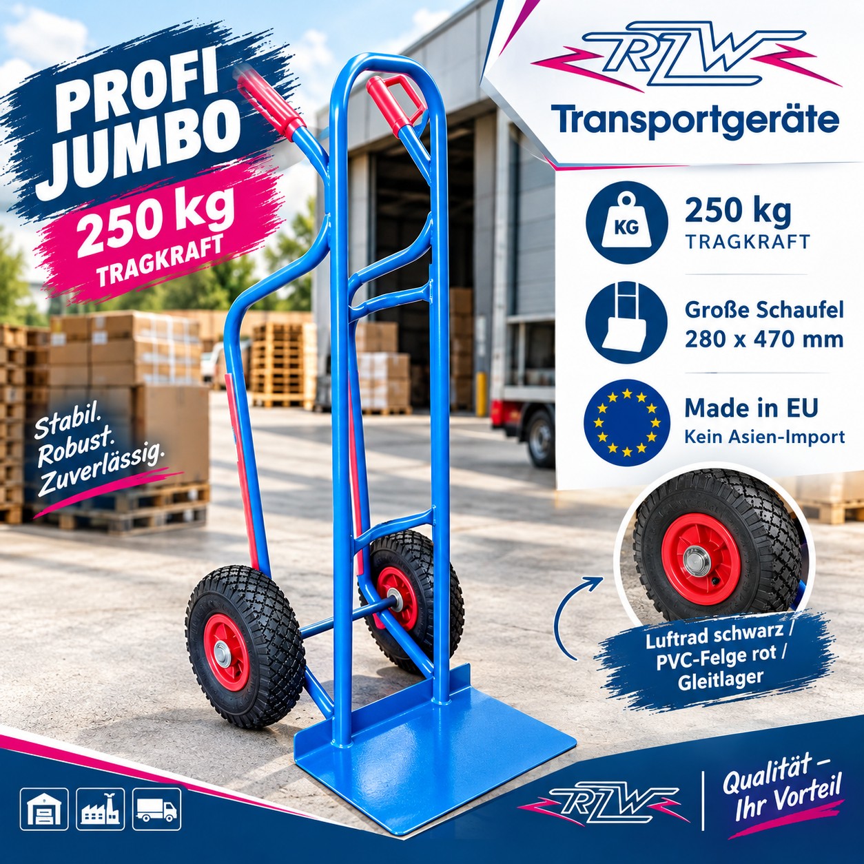 Stahlrohr-Stapelkarre 250 kg - Höhe: 1.180 mm - JUMBO-Aufnahme 470x270 mm